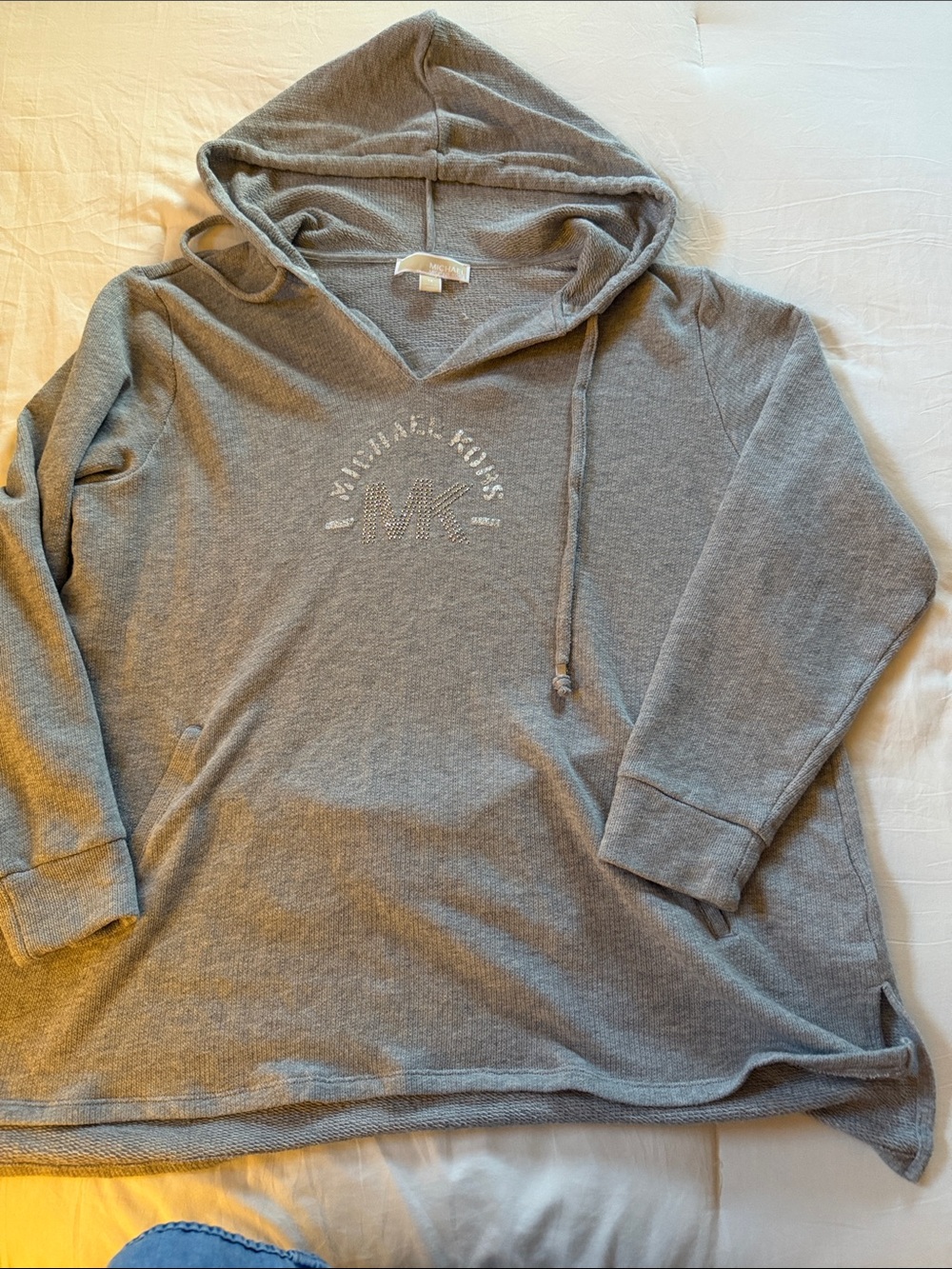 Michael Kors Light Gray Crewneck Hooded Sweater w/ bling. Front pocket. 1X